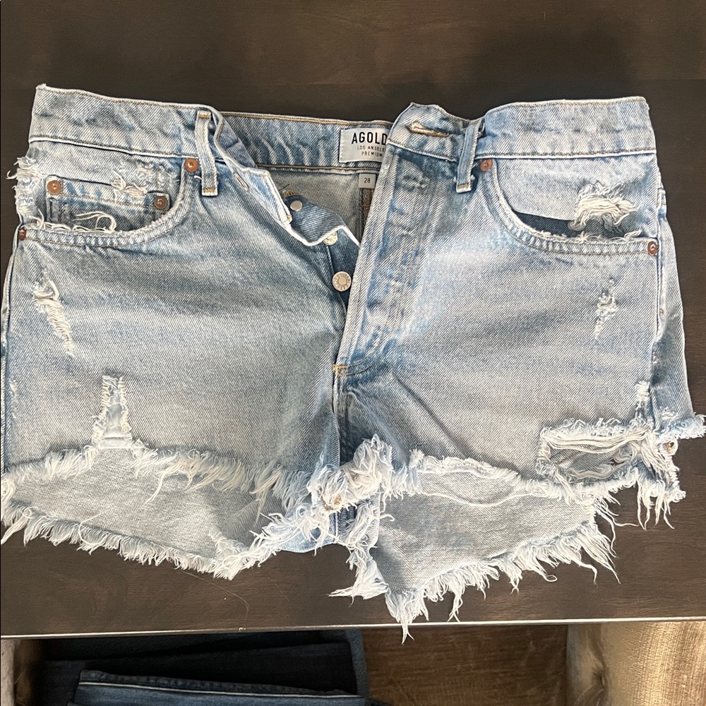 Agolde PARKER Frayed Hem Jean Shorts - Light Blue